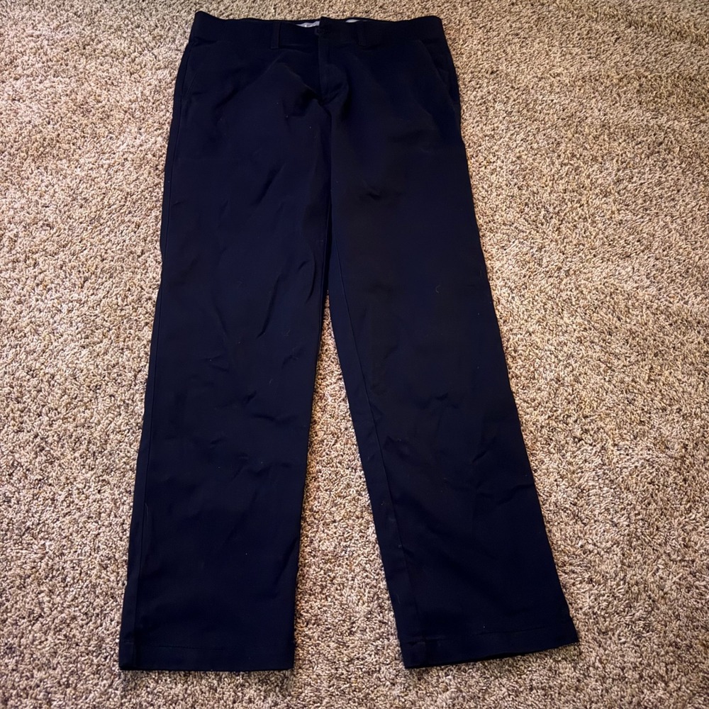 Haggar Life Khaki Mens Black Stretch Chino Pants 36x34 Flat Front Trousers